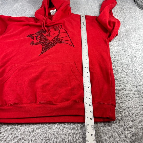 AWDis Just Hoods JH001 Red Graphic Wolf Hoodie Mens Large Pullover Sweatshirt - Picture 5 of 7